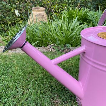 Pair Of Peony Pink And Chrome Trim Watering Cans, 7 of 11