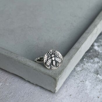 Sterling Silver Bee Coin Ring Ancient Symbolism, 5 of 9