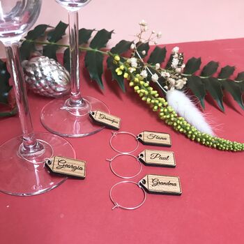 Personalised Five Christmas Name Tag Wine Glass Charms, 4 of 11