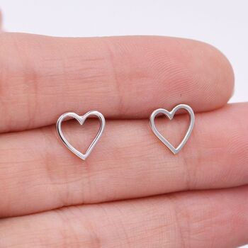 Sterling Silver Open Heart Stud Earrings, 9 of 11