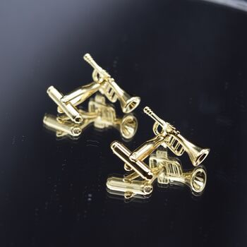 Trumpet Gold Cufflinks Gift For Musicians 316 L Stainless Steel Jazz Accessory, 2 of 5