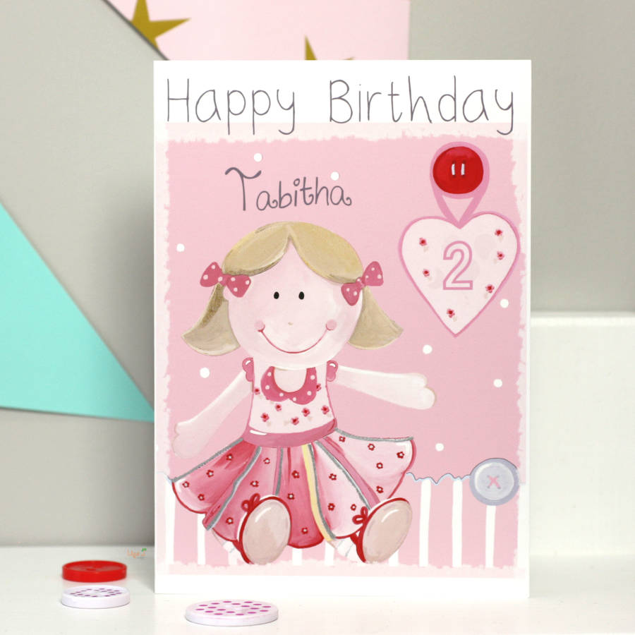 personalised rag doll girl birthday card by liza j design ...