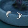 Cute Moon Face Stud Earrings In Sterling Silver, thumbnail 2 of 10