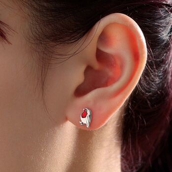 Baby Robin Bird Stud Earrings In Sterling Silver, 6 of 12