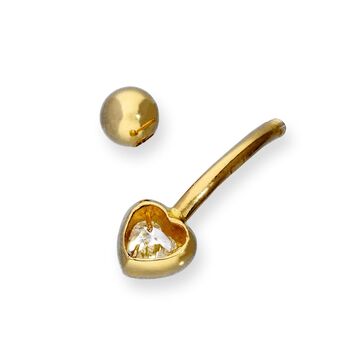 9ct Gold And Clear Cz Crystal Heart Ball End Belly Bar, 4 of 4