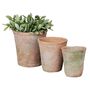 Set Of Three Aged Terracotta Round Plant Pots Decor, thumbnail 1 of 4
