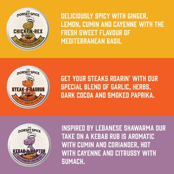 New! Jurassic BBQ Rubs Gift Set Three Roaringly Great Rubs Free Greetings Card, 4 of 10