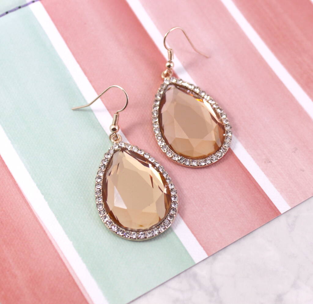 Statement Amber Teardrop Crystal Earrings By Lucy Loves Neko
