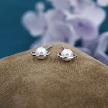 Sterling Silver Mother Of Pearl Planet Stud Earrings, 5 of 12