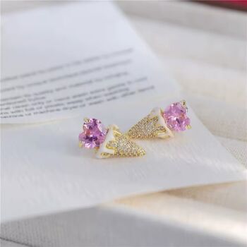 Monaco D’or Gold Love Crystal Ice Cream Gift Stud Earrings, 2 of 4