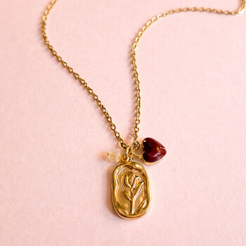 Floral Charm Necklace With Red Heart, 2 of 2