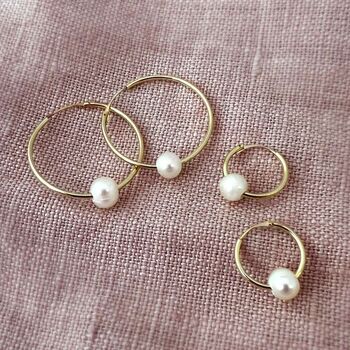 9ct Gold Pearl Hoop Earrings, 4 of 7