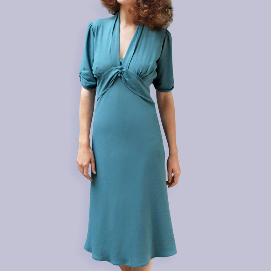 1940s Style Crepe Dress In Venice Blue, 1 of 3