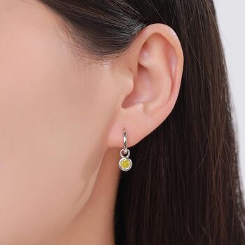 Sterling Silver November Birthstone Citrine Yellow Crystal Drop Hoop Earrings, 5 of 11