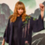 Wisteria And Chrysanthemum Black And Pink Embroidered Short Kimono, thumbnail 4 of 7