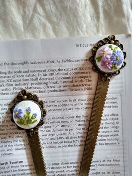 Hand Embroidered Flower On Metal Bookmark, 5 of 12