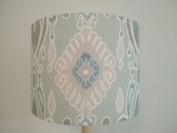 Duck Egg Blue Ikat Print Handmade Lampshade Blue And Grey Tones Table Floor Or Ceiling Pendant, 3 of 6