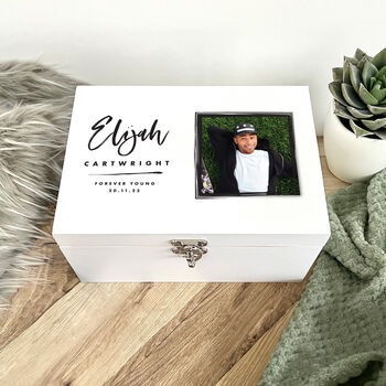Personalised Modern Any Occasion Square Photo White Memory Box Three Sizes 22cm | 27cm | 30cm, 2 of 8