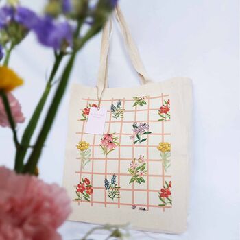 Gridded Floral Tote Bag, 6 of 6