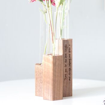Personalised Triple Stem Vase In Solid Walnut, 3 of 11