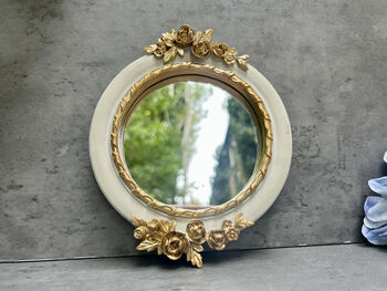 16cm Cream And Gold Decorative Wall Mirror – Floral Motif, 4 of 12
