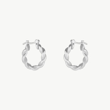 Chunky Twisted Silver Hoop Earrings, 5 of 6