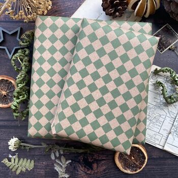 Green Harlequin Pattern Paper Fibre Wrapping Paper, 6 of 9