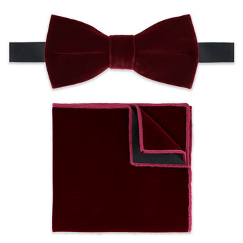 Mens Burgundy Red Velvet Bow Tie And Pocket Square, 2 of 6