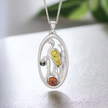 Baltic Amber Heron Necklace In Sterling Silver, 3 of 12