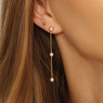 18 K Gold Vermeil Suspended Pearl Chain Earrings, 3 of 6
