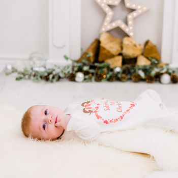 Personalised Heart Baby First Christmas Babygrow, 4 of 9