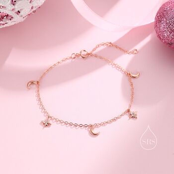 Sterling Silver Moon And Cz Star Bracelet, 3 of 11