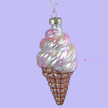 G Decor Glass Sundae Swirl Cone Hand Painted Ice Cream Tree Decoration Vanilla Strawberry And Candy Sprinkles Ornaments, 3 of 4