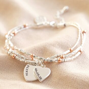 Personalised Bead Silver And Rose Gold Plated Bracelet, 2 of 4