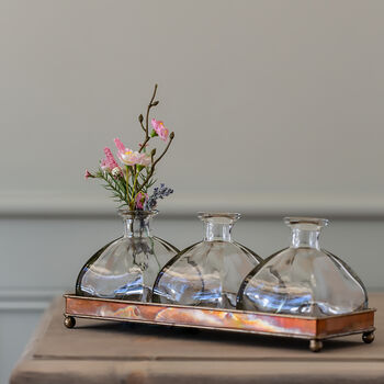 Glass Bottle Vase Trio On Tray, 3 of 3