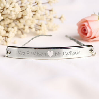Personalised Silver Tone Heart Bar Bracelet, 5 of 8