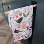 Fruit And Birds Pink Tea Towel, thumbnail 2 of 6