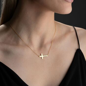 Sideway Cross Name Necklace In Sterling Silver, 3 of 6