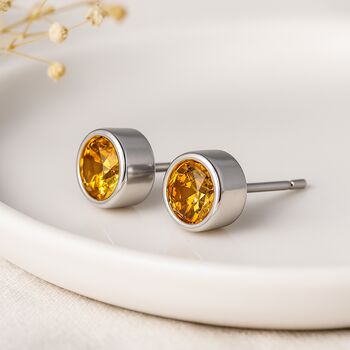 Sterling Silver Citrine Stud Earrings: November Birthstone Gift – 7mm, 3 of 7