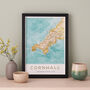 Framed And Personalised Cornwall Map Print, thumbnail 1 of 4