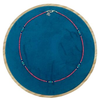 Nepalese Turquoise Pink Micro Beaded Necklace, 3 of 3
