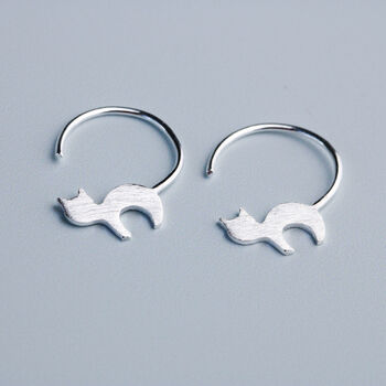 Sterling Silver Cat Hoop Earrings, 3 of 5