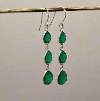 Green Onyx Sterling Silver Dangle Drop Earrings, 4 of 7