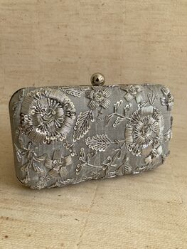Grey Handcrafted Rectangular Clutch Bag, 6 of 10