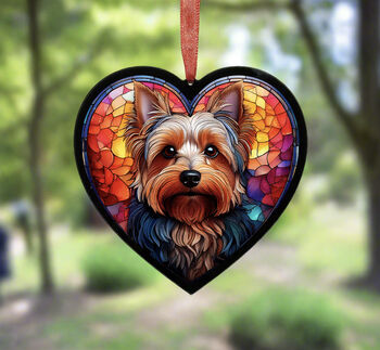 Yorkshire Terrier Stained Glass Effect Heart Suncatcher, 5 of 5
