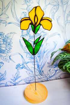Yellow Iris Flower Stem Faux Glass Flowers, 4 of 9