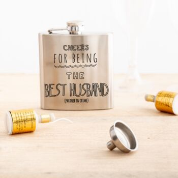Personalised Best Husband Silver Hip Flask Gift, 4 of 6