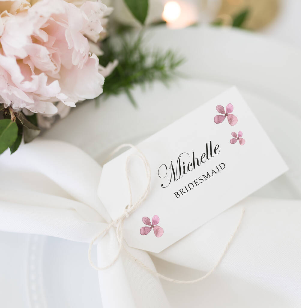 Wedding Place Card Tags Personalised Pink Flower Design