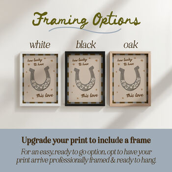 Personalised 'How Lucky' Horseshoe Wedding Art Print, 7 of 12