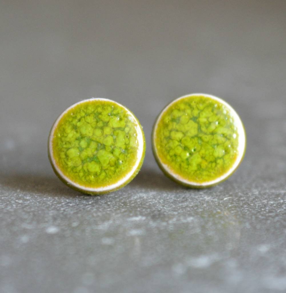 lime green ceramic stud earrings by isla clay